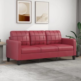 Divano A 3 Posti Rosso Vino 180 Cm İn Similpelle /