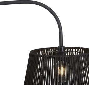 Lampada da terra per esterni Japandi nera con paralume in corda IP44 - Arc Jayla