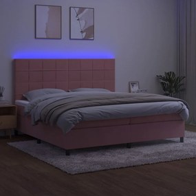 Letto a molle con materasso e led rosa 200x200 cm in velluto