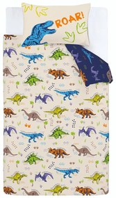 Set copripiumino e federa da bambini blu e beige per letto matrimoniale 200x200 cm Prehistoric Dinosaurs – Catherine Lansfield