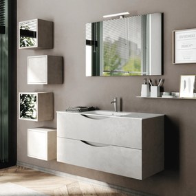 Mobile Bagno Sospeso 100 Cm Due Cassetti Specchio Con Lampada Led 100x70 Cm Italbagno "Martina"