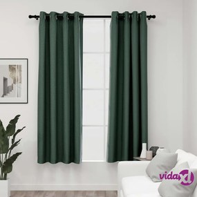 vidaXL Tende Oscuranti Effetto Lino con Occhielli 2 pz Verdi 140x175cm