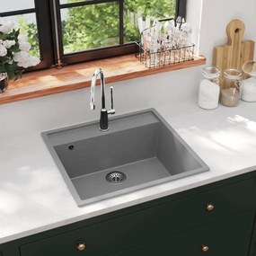 Lavello Da Cucina Con Foro Troppopieno Grigio İn Granito /