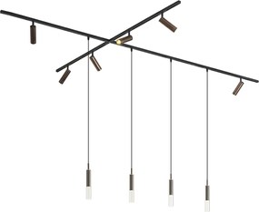 Sistema di illuminazione a binario moderno nero con 6 faretti e 4 luci a sospensione bronzo scuro 1 fase - Slimline Uzzy Loyce