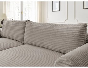 Divano angolare in grigio chiaro/beige allungabile (con penisola a sinistra) con rivestimento in velluto a coste Lucien – Bobochic Paris