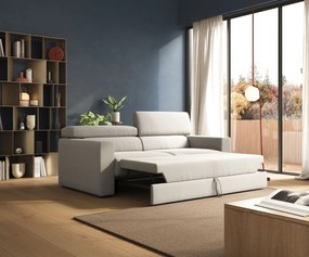 Dylan divano allungabile con pouf estraibile poggiapiedi in tessuto fiammato simil cotone impermeabile T19 panna