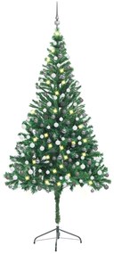 Albero di Natale Preilluminato con Palline 180-210 cm 564-910 Rami, Albero di Natale Preilluminato Palline Bianco 210 cm 910 Rami