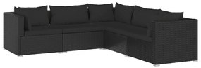 Set Divani da Giardino 5 pz con Cuscini in Polyrattan Nero