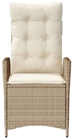 Sedia reclinabile da giardino con cuscini beige in polyrattan