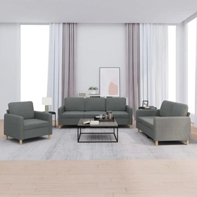 Set di divani 3 pz con cuscini grigio scuro in tessuto