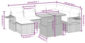 Set divano da giardino 8 pz con cuscini grigio in polyrattan