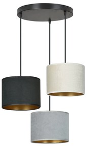 Lampadario Tondo 3 Luci Ganesha In Acciaio Nero E Paralumi In Tessuto Multicolore