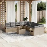 Set Divani da Giardino 11 pz con Cuscini Beige in Polyrattan 3268169