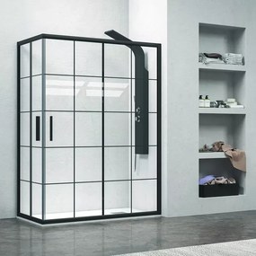 Box doccia 100x90 profili neri opachi vetro a quadrati neri NICO-B1000 - KAMALU