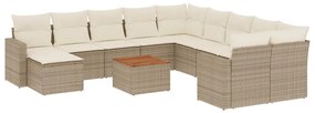 Set Divani da Giardino 12 pz con Cuscini Beige in Polyrattan