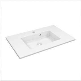 Lavabo integrale d'appoggio rettangolare vasca centrale Neo L 76 x H 11 x P 49 cm in porcellana bianco