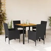 Set Pranzo da Giardino 5 pz con Cuscini Nero Polyrattan Acacia 3278664