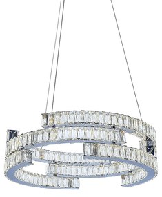 Lampadario A Sospensione Moderno Aisha 3 Livelli Metallo Cromo Cristallo Led 72W