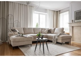 Divano letto angolare in velluto a coste beige (angolo destro) Lofty Lilly - Miuform