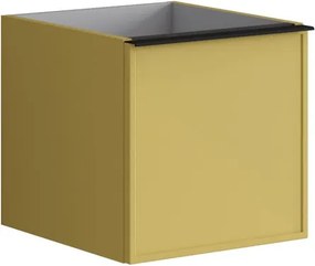Cassettiera Pixel con 2 cassetti (1 interno) frontale Frame  laccato opaco giallo sole e maniglia alluminio nero opaco L.40 H.40 P.45,5 cm.