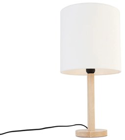 Lampada da tavolo rustica in legno con paralume bianco - Mels
