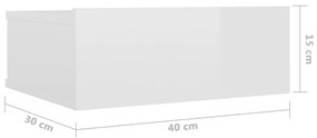 Comodini Pensili 2pz Bianco Lucido 40x30x15cm Legno Multistrato