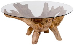 Tavolino rotondo in colore naturale con piano in vetro ø 110 cm Amazonas - House Nordic