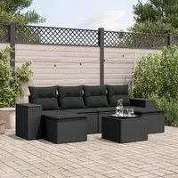 Set Divani da Giardino con Cuscini 7pz Nero Polyrattan 3222924