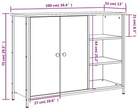 Credenza Grigio Sonoma 100x33x75 cm in Legno Multistrato