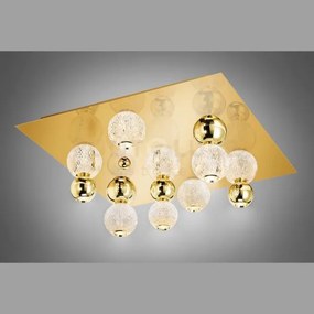 Brillante plafoniera quadrata oro satinato con sfere oro lucido, le...