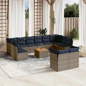 Set divani da giardino 13 pz con cuscini grigio in polyrattan