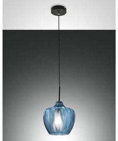 Lampadario Glamour Gallura nero paralume blu E27 LA MIA LUCE