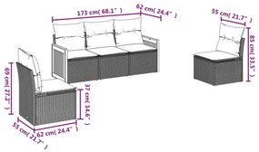 Set divani da giardino 5 pz con cuscini in polyrattan nero