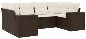 Set divano da giardino 6 pz con cuscini marrone in polyrattan