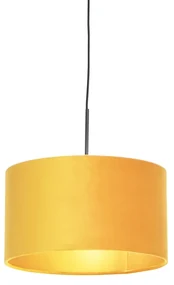 Lampada a sospensione con paralume in velluto ocra con oro 35 cm - Combi