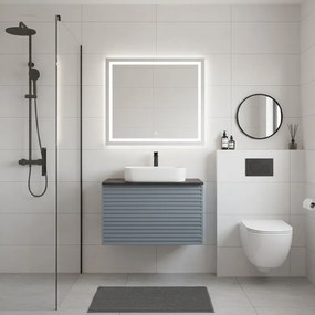 Mobile da bagno sospeso sotto lavabo Pixel stripes 1 cassetto L 60 x H 40 x P 45.5 cm blu indaco e maniglia alluminio nero opaco
