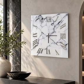 Orologio quadrato 65x65 cm in vetro temperato effetto marmo Bianco e Nero - OMIZ