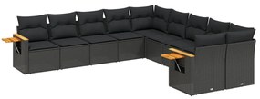 Set Divani da Giardino 10pz con Cuscini in Polyrattan Nero