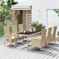 Set da Pranzo da Giardino 7 pz con Cuscini Beige in Polyrattan 3157570