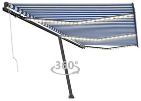 Tenda Automatica Con Sensore Vento E Led 600x300 Cm Blu Bianca /