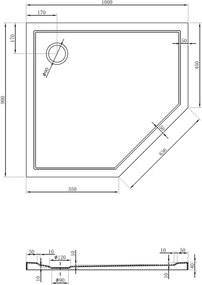 Mexen Flow piatto doccia pentagonale slim sinistro 100 x 90 cm, bianco lucido - 46P109010L