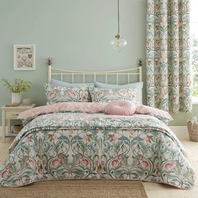 Biancheria da letto singola verde-rosa 135x200 cm Clarence Floral - Catherine Lansfield