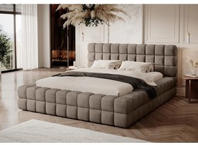 Letto matrimoniale imbottito marrone chiaro con contenitore e rete inclusi 160x200 cm Dizzle – ELTAP