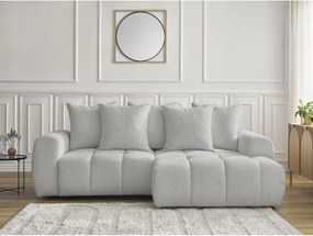 Divano angolare grigio chiaro allungabile/con contenitore (con penisola a destra/con chaise lounge) con rivestimento in bouclé Roxelane – Bobochic Paris