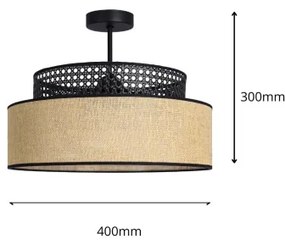 Lampadario a plafone BOHO 1xE27/60W/230V diametro 40 cm nero/rattan