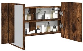 Armadietto A Specchio Con Led Rovere Fumo 90x12x45cm Acrilico /