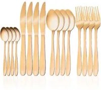 Set 16 Posate Pezzi Colore Oro Acciaio Inossidabile Elegante Tavola Arredamento