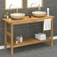 Mobile Vanit Bagno e Lavandini Marmo Crema Legno Massello Teak 3096580