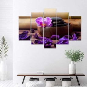 Quadri Quadro 5 pezzi Stampa su tela Pietre termali Zen Orchid  Dimensioni Tappeti 100x70