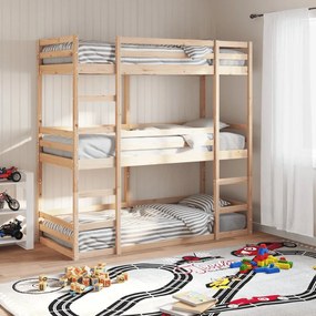 Letto A Castello Triplo 90x190 Cm İn Legno Massello Di Pino /